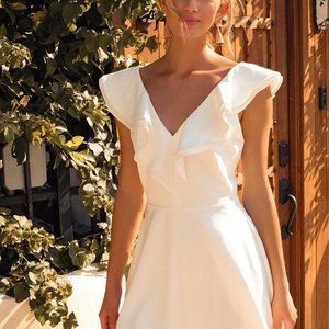 Lulus Divine Darling White Ruffled Skater Dress - size S, Originally $70